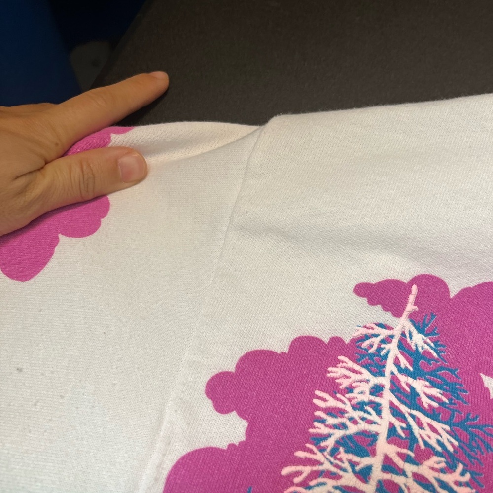 Vintage Snowy White and Pink Forest Print Sweatshirt - Picture 10 of 12